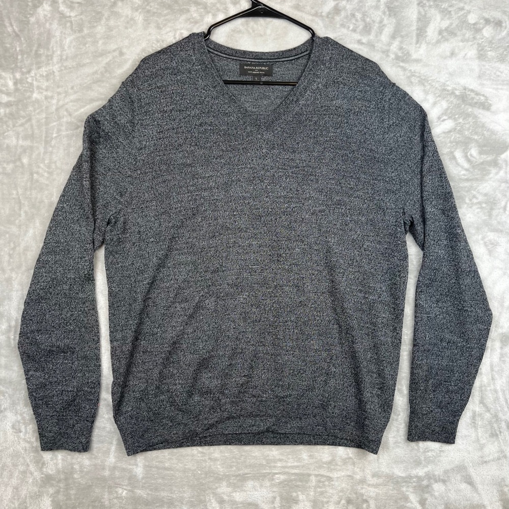Banana Republic Mens Sweater‎ V Neck Long Sleeve 100% Merino Wool Gray L